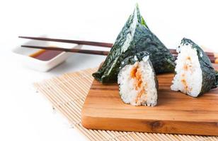 sushi, Salmon wrapped in seaweed isolated photo