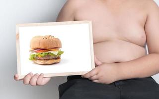 fat boy show hamburger picture on whiteboard photo