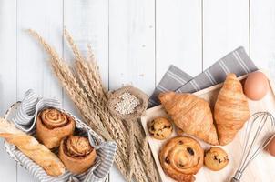 Homemade breads or bun on wood background photo