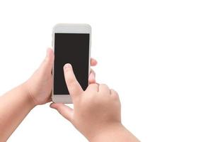 Mobile phone in boy hand isolated photo