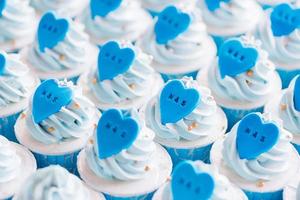 Cute light blue cup cake, selective focus photo