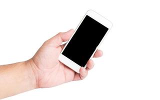 hand holding mobile smart phone with blank screen. photo