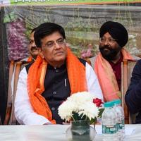 New Delhi, India - November 27 2022 - Piyush Goyal Cabinet Minister and core member of Bharatiya Janata Party BJP during a rally in support of BJP candidate ahead of MCD local body Elections 2022 photo