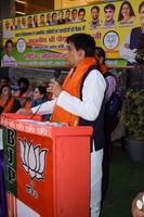 New Delhi, India - November 27 2022 - Piyush Goyal Cabinet Minister and core member of Bharatiya Janata Party BJP during a rally in support of BJP candidate ahead of MCD local body Elections 2022 photo