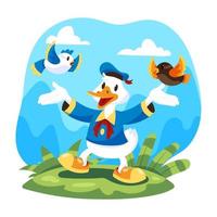 Happy Duck Play with Birds vector