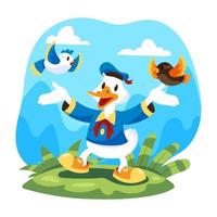 Happy Duck Play with Birds vector