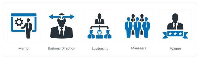 A set of 5 business icons such as business direction, leadership and managers vector