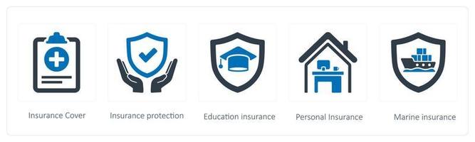 A set of 5 Insurance icons such as Insurance Cover, Insurance protection and Education insurance vector