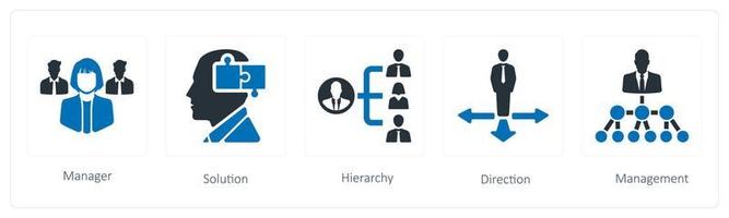 A set of 5 business icons such as Manager, direction and management vector