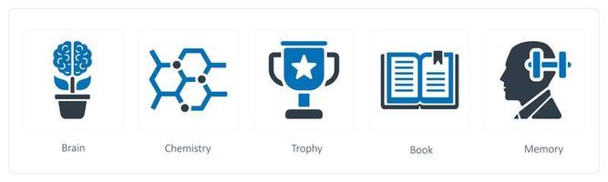 A set of 5 Education icons such as brain, chemistry and trophy vector