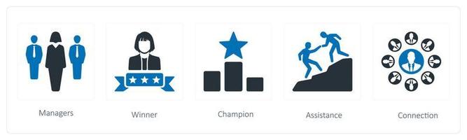 un conjunto de 5 5 negocio íconos tal como asistencia, conexión, ganadores vector