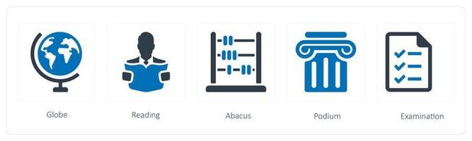 A set of 5 Education icons such as globe, reading and abacus vector