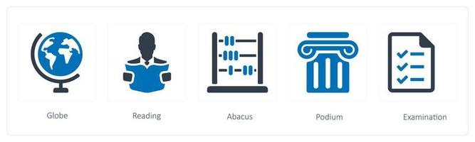 A set of 5 Education icons such as globe, reading and abacus vector