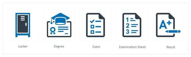 A set of 5 Education icons such as locker, degree and exam vector