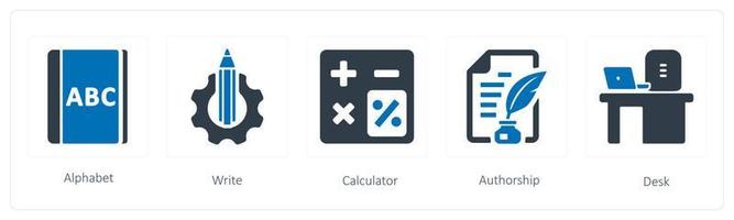 A set of 5 Education icons such as alphabet, write and calculator vector