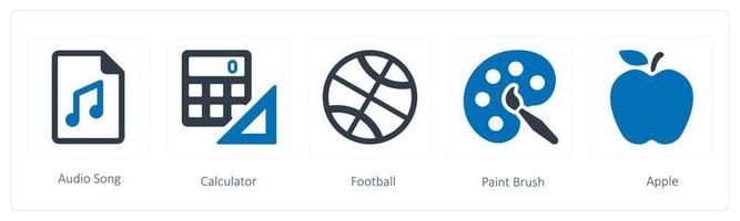 A set of 5 Education icons such as audio song, calculator and football vector