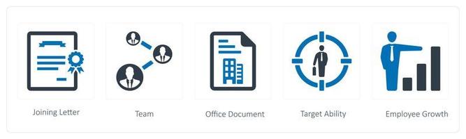 A set of 5 Human Resource icons such as joining letter, team and office document vector