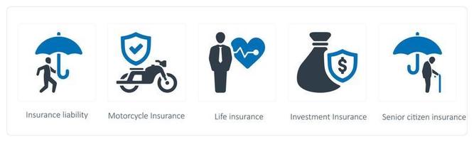 A set of 5 Insurance icons such as Insurance liability and motorcycle insurance vector