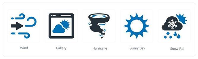 A set of 5 weather icons such as wind, gallery and hurricane vector