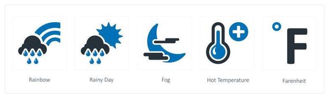 A set of 5 weather icons such as rainbow, rainy day and fog vector