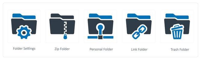 A set of 5 Folder icons such as folder setting, zip and personal folder vector