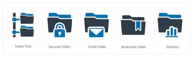 A set of 5 Folder icons such as folder tree, secured and email folder vector