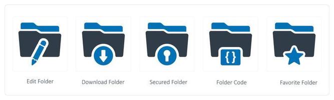 A set of 5 Folder icons such as edit, download and secured folder vector