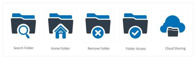 A set of 5 Folder icons such as search, home and remove folder vector