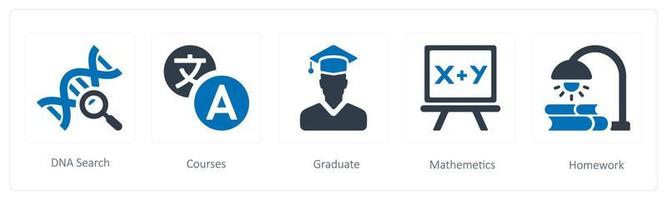 un conjunto de 5 5 educación íconos tal como adn buscar, cursos y graduado vector