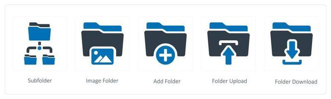 A set of 5 Folder icons such as sub folder, image and add folder vector