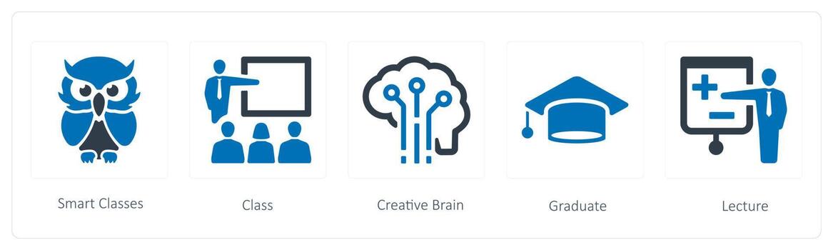 A set of 5 Education icons such as smart class, class and creative brain vector