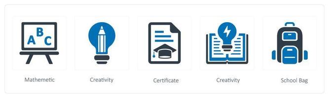 A set of 5 Education icons such as methamatics, creativity and certificate vector