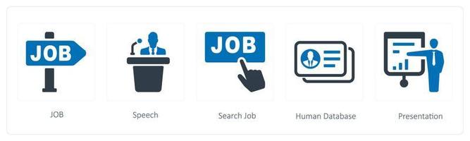 A set of 5 Human Resource icons such as job, speech and search job vector
