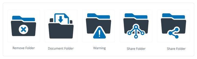 A set of 5 Folder icons such as remove, document and warning folder vector