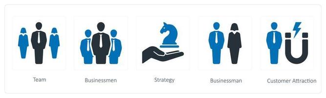 A set of 5 business icons such as team, businessman and strategy vector