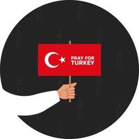 hand holding a poster with the flag of turkey with the  text Pray for Turkey on the background of candles vector