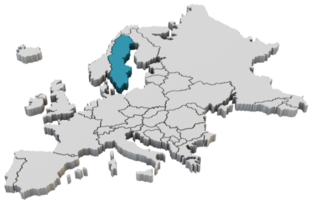 Europa mapa 3d render isolado com azul Suécia um país europeu png