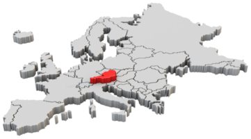 Europe map 3d render isolated with red Austria a European country png