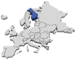 Europe map 3d render isolated with blue Finland a European country png