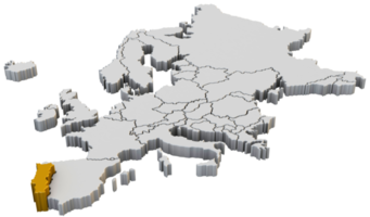 mapa da europa 3d render isolado com marrom portugal um país europeu png