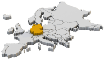 mapa 3d da europa renderizado isolado com amarelo alemanha um país europeu png