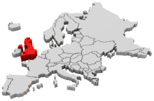 Europe map 3d render isolated with Red United Kingdom a European country png