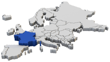 mapa da europa 3d render isolado com frança azul um país europeu png