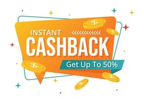 Cashback Illustration with Financial Payment to Money Cash Back Service for a Buyer in Flat Cartoon Hand Drawn for Landing Page Templates vector