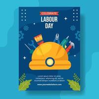 Happy Labor Day Vertical Poster Flat Cartoon Hand Drawn Templates Background Illustration vector