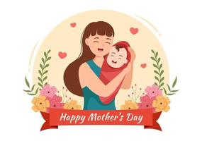 Happy Mother Day on May 14 Illustration with Affection for Baby and Kids in Flat Cartoon Hand Drawn for Web Banner or Landing Page Templates vector