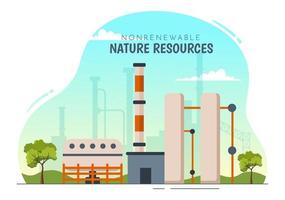 Non Renewable Sources of Energy Illustration with Nuclear, Petroleum, Oil, Natural Gas or Coal Fuels in Flat Cartoon Hand Drawn Templates vector