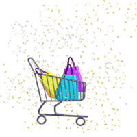 shopping cart on sale day amid the golden glitter and silver sprinkles, transparent images png