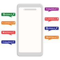 A mobile phone that can text And there is a sale message on the side, many messages, transparent images png