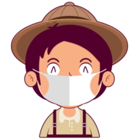 boy wear surgical mask cartoon cute png